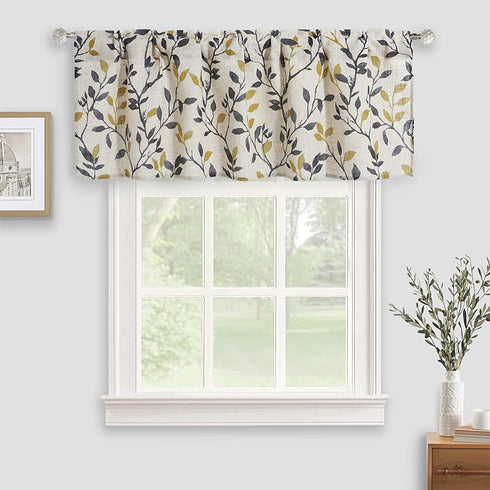 Inselnwald Tree Leaves Linen Kitchen Valance, Small Window Curtain Valance for Bathroom Dining Room Living Room Bedroom Rod Pocket 54 by 18 Inches Mustard Yellow