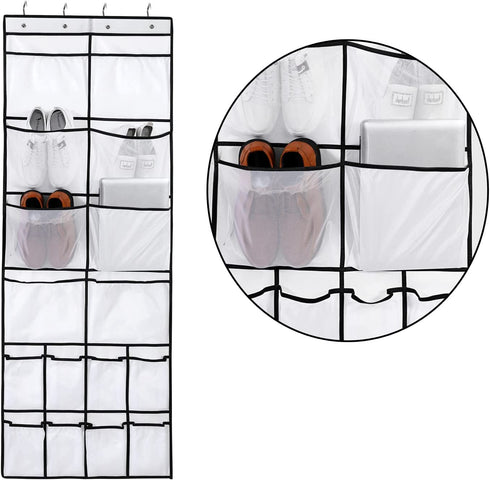 Armindou Extra Large Pockets Hanging Over The Door Shoe Organizer 2 Pack Closet Shoe Organizer With 8 Extra Large Mesh Storage Pockets for Bedroom Door Apartment Storage (White, 64.1X22.8 )