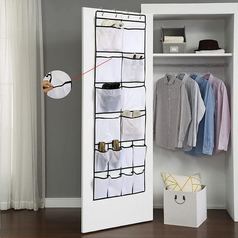 Armindou Extra Large Pockets Hanging Over The Door Shoe Organizer 2 Pack Closet Shoe Organizer With 8 Extra Large Mesh Storage Pockets for Bedroom Door Apartment Storage (White, 64.1X22.8 )
