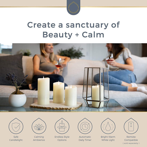 Simply Collected Flickering Flameless Candles Battery Operated with Timer, 800+ Hours Realistic 3D Moving Flame, Battery Candles, Electric LED Candle, Real Wax Pillar, Unscented | White - 3x5 Inches