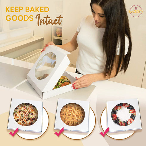 BAKEBERRY Pizza Boxes 10x10 White Pizza Boxes 10x10x2 inches Bakery Boxes With Window 10x10 Boxes Bakery Pie Boxes For 9 Inch Pie Sturdy 10 In Pie Boxes 10 Inch Pizza Box White Pizza Boxes 10x10 Pie Boxes 10x10 Bakery Boxes And Cookie Boxes for G