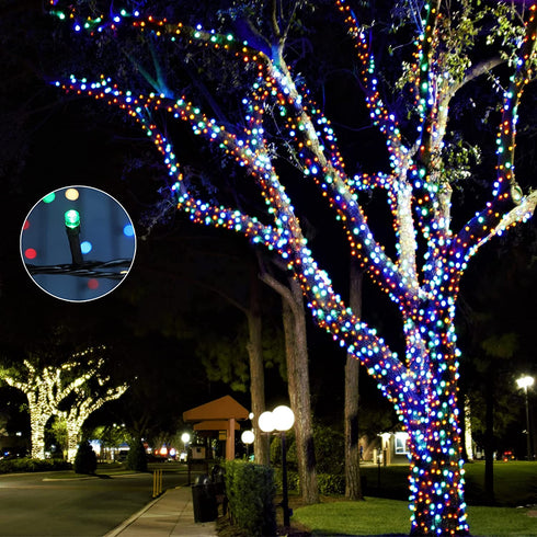 COLCOW 300 LED Color Changing Christmas String Lights Indoor Outdoor, 108ft Warm White Mixed Multicolor 11 Modes Fairy Lights, Connectable Waterproof Christmas Tree Lights with Timer Remote