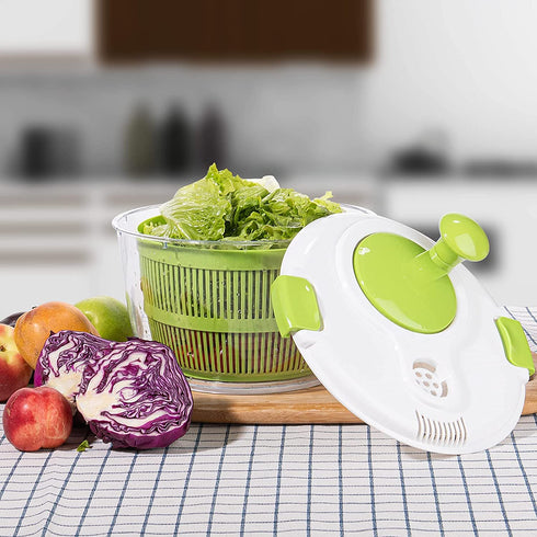 PTNITWO 5L Salad Spinner Large, Lettuce Spinner Dryer With Comfortable Handle, Safe Locking Lid and Non-slip Base, BPA Free, Vegetable Washer with Bowl for Cleaning and Drying Salad Greens and Fruit