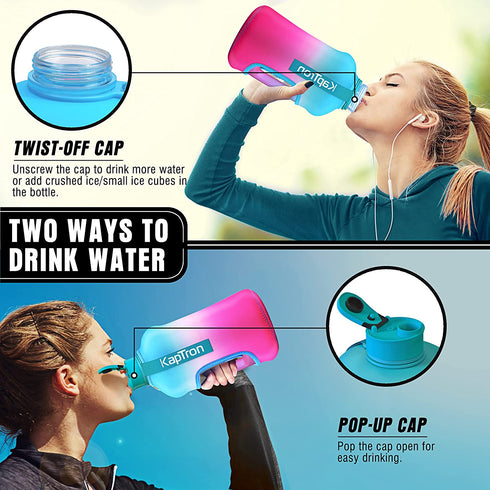 Kaptron Gym Water Bottle with Case - Bodybuilding Water Bottle - Strong Durable 2.2 Litre Water Bottle with Handle - BPA Free Large Half Gallon Sports Water Bottles (Blue Pink, Medium)