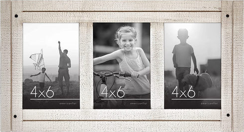 Americanflat Collage Picture Frame with Three 4x6 Displays in Aspen White - Textured Wood and Polished Glass - Horizontal and Vertical Formats for Wall and Tabletop