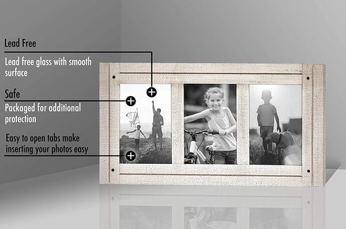 Americanflat Collage Picture Frame with Three 4x6 Displays in Aspen White - Textured Wood and Polished Glass - Horizontal and Vertical Formats for Wall and Tabletop