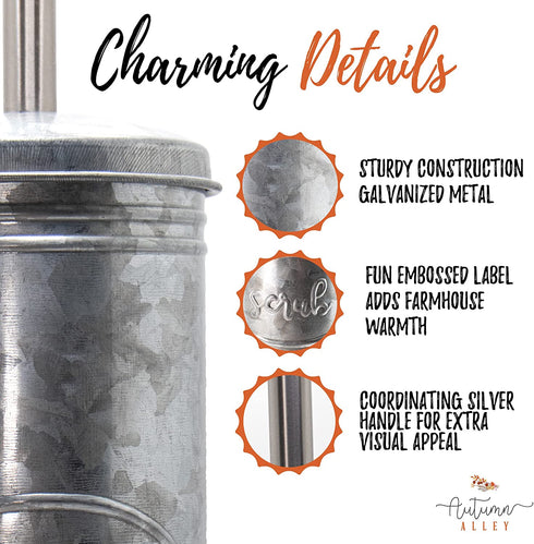 Autumn Alley Rustic Toilet Brush and Holder Set for Farmhouse Bathroom - Galvanized Toilet Bowl Brush with Holder Adds Farmhouse Style to Your Rustic Bathroom Decor- Galvanized Bathroom Accessories