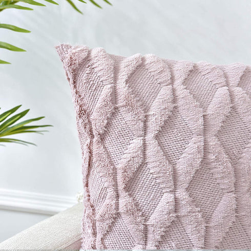 LHKIS Throw Pillow Covers 18x18, Pink Decorative Boho Pillow Case Cushion Cover with Velvet Luxury Soft Plush Short Wool for Couch Sofa Bedroom Car, Set of 2