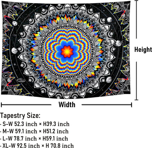 Trippy Mandala Tapestry Psychedelic Black and White Tapestry Hippie Celestial Space Tapestry Bohemian Boho Tapestry Wall Hanging for Living Room