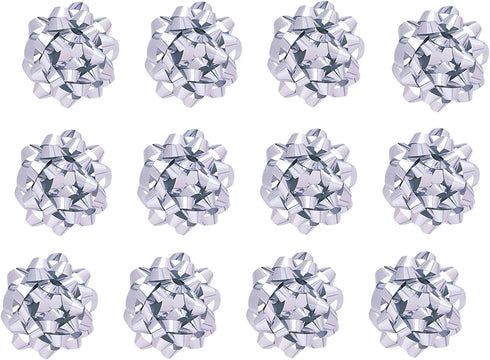 The Gift Wrap Company Decorative Confetti Bows, Large, Silver Metallic (Pack of 12)
