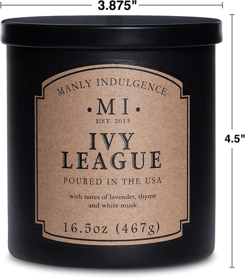 Manly Indulgence Ivy League Jar Candle 16.5 oz - - White Musk, Citrus, Thyme & Lavender - Earthy Amber - Up to 60 Hour Burn - Soy Blend Wax, USA Poured