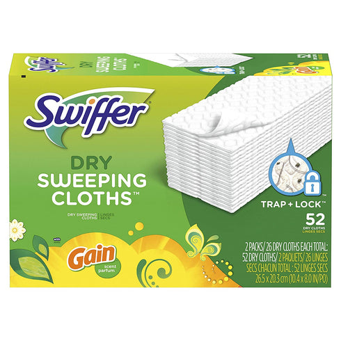 Swiffer Sweeper Dry Sweeping Pads, MultiSurface Refills for Dusters Floor Mop, Gain Scent, 52 Count