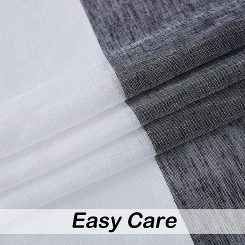 Central Park Black and White Stripe Sheer Color Block Window Curtain Panel Linen Drape Treatment for Bedroom Living Room Farmhouse 84 inches Long with Rod Pocket,2 Panel Rustic Living Panels