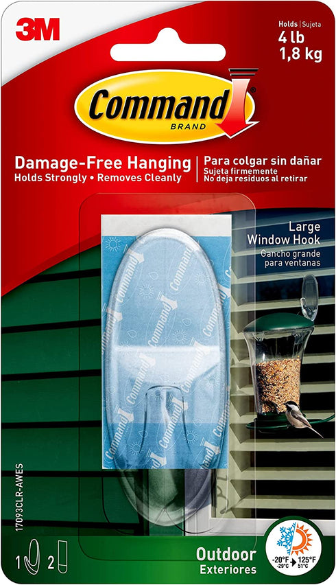 Command Outdoor Large Window Hooks, Total 4 Hooks with 8 Command Strips, 4 Pack of 1 Hook, Decorate Damage-Free