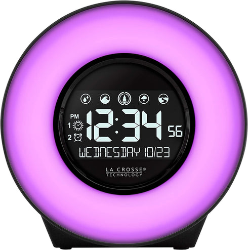 La Crosse Technology C83117-INT Color Mood Light Desk Clock with 5 Soothing Nature Sounds and USB Port, Black