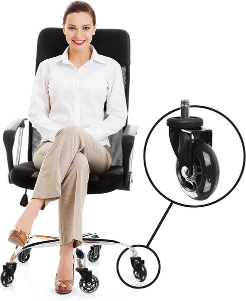 Slipstick CB690 Floor Protecting Rubber Office Chair Caster Wheels (Set ff 5), Roller Style, Universal 7/16" Stem, 3" Black Castors