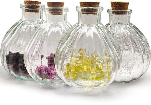 MiDanggu 4 Packs Pumpkin Decorative Glass Bottles with Cork, Empty Glass Bud Vase Syrup Spice Bottles with Lids, Party Favors Decorative Bottles (7.04 Ounce?200ml?)