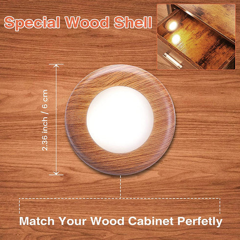 Under Cabinet Lights Wireless Closet Lights, 16 Color Changing LED Puck Lights Battery Operated , Dimmable Wooden Puck Lights with Remote & Timing for Kitchen Cabinet and Closet (Light Wood)
