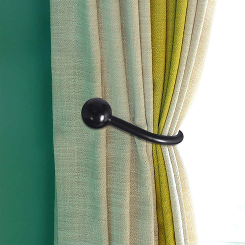 Curtain Holdback, 2pcs Wall Mounted Drapery Tiebacks with Screws, Heavy Duty Metal Decorative Window Drapery Holder Curtain Hook, Black