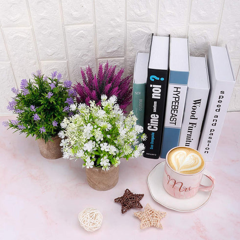 FUNARTY 3 Packs Fake Plants, Faux Plants Indoor Small Potted Plants, Mini Artificial Small Flower, 10 Faux Greenery Plants Indoor, Lavender Pot for Garden Lawn Balcony Office Home Decoration
