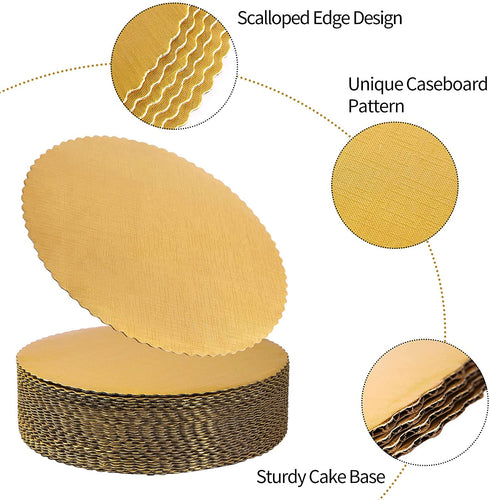 YunKo 12 Inch Gold Cake Boards Round Cake Stand Cardboard Cake Circles, 25 Pack