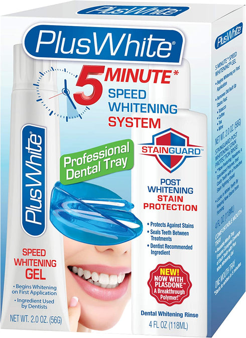 Plus White Premier Whitening System - 5 Minute Speed Whitening Gel, Comfort Fit Mouth Tray & StainGuard Post Rinse - Effective At-Home Teeth Whitening - Professional Teeth Whitening w/ Dentist Approved Ingredient (2 oz Tube, Mouth Tray and 4 oz Post Rinse