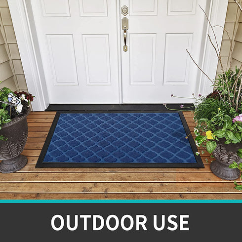 DEXI Door Mat Front Indoor Outdoor Doormat Small Heavy Duty Rubber Outside Floor Rug for Entryway Patio Waterproof Low-Profile,17"x29",Navy Blue