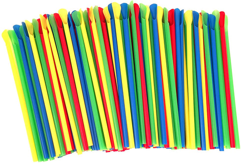 Paragon - Manufactured Fun SNO-Cone Spoon Straws, 200-Count, Assorted - red, Blue, Yellow, Green, 8"