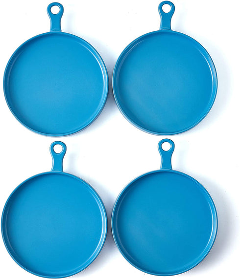 Dinner Plates Plate Set of 4, Ceramic 8 Inch Dinner Plates, Elegant Matte Serving Dinner Plates With Skillet Look Handle for Pizza, Steak, Pasta, Salad, Serving Trays, Blue
