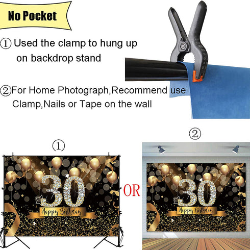 Sensfun Happy 30th Birthday Party Backdrop for Women Black Gold Balloons Sparkle Bokeh Dots Photography Background Fabulous Thirty Birthday Banner Cake Table Decoration Supplies Photo Backdrops 7x5ft