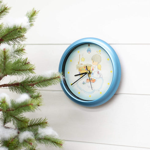 Mark Feldstein Peace On Earth Precious Moments Blue 8 x 8 Holiday Hanging Wall Clock