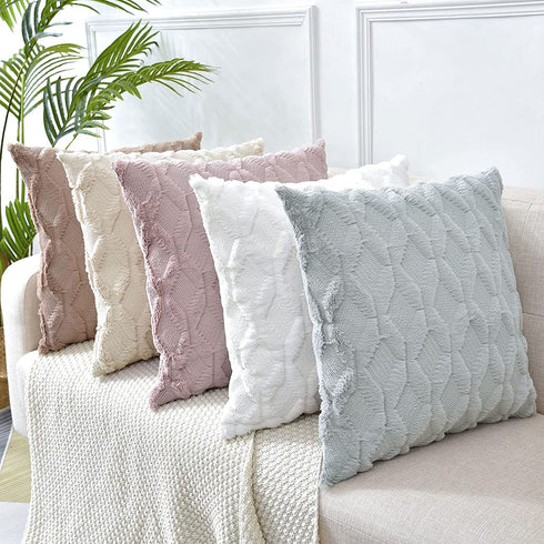 LHKIS Throw Pillow Covers 18x18, Beige Decorative Boho Pillow Case Cushion Cover with Velvet Luxury Soft Plush Short Wool for Couch Sofa Bedroom Car, Set of 2