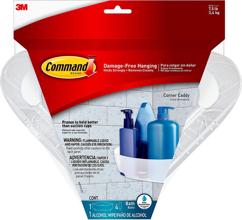 Command Bath Corner Caddy, Clear Frosted, 7.5 lb. Capacity, 1-Caddy, 4-Water-Resistant Strips, Organize Damage-Free