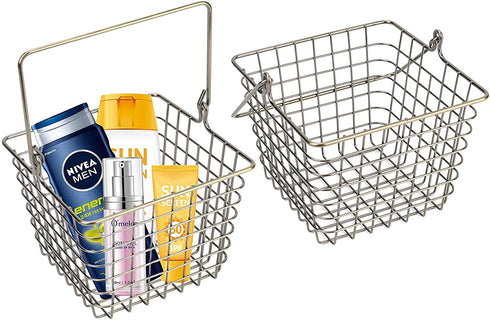 Yarlung 2 Pack Wire Storage Baskets, Small Hanging Metal Baskets Tote Farmhouse Decor Bin Organizer for Bathroom, Kitchen, Laundry Room, Removable Handle, Square, Bronze