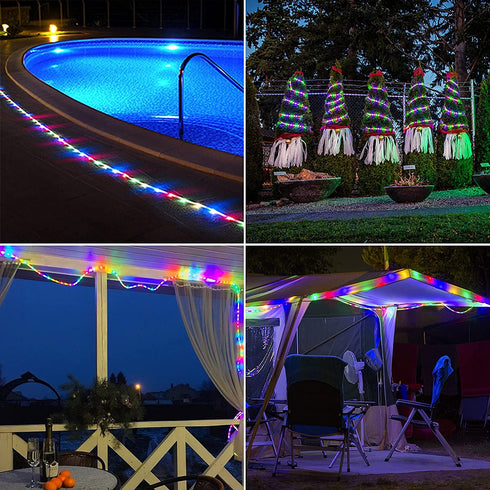 JMEXSUSS 2 Pack 100 LED Solar Rope Lights,33ft 8 Modes Solar Rope Lights Outdoor Waterproof LED Solar Powered Rope Tube for Trampoline Fence,Gazebo,Yard,Walkway,Path(Multi Color)
