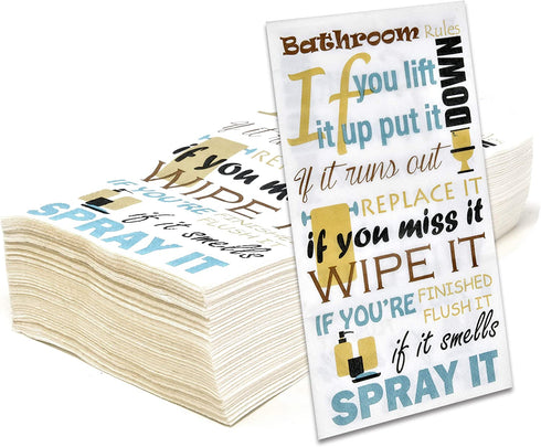 100 Bathroom Etiquette Guest Napkins 3 Ply Toilet Rules Disposable Paper Towel Pack Dinner Hand Napkin for Hostess Gifts Shower Powder Room Gym Spa Wedding Party Supplies Decorative Towels