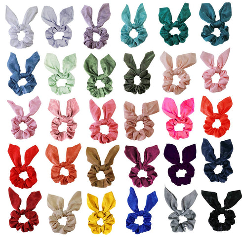 WillingTee 30 Pack Bunny Ear Scrunchies Silk Satin Hair Elastics Scrunchies Chiffon Hair Scrunchies Big Hair Bow Chiffon Ponytail Holder Bobbles Soft Elegant Elastic Hair Bands Hair Ties