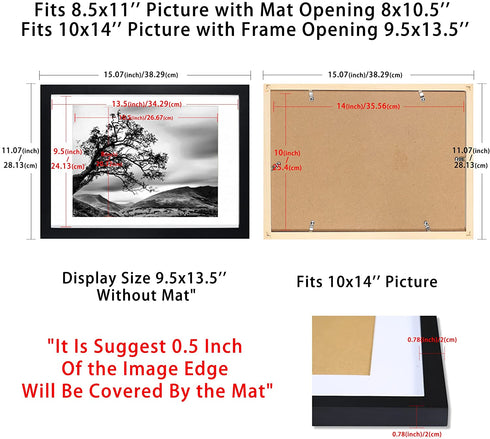 10x14 Picture Frames Black Display 8.5x11 Picture Frame with Mat Document Wooden Photo Frame Diploma and Certificate Frame for Wall Hanging Home Decoration-10x14 Black