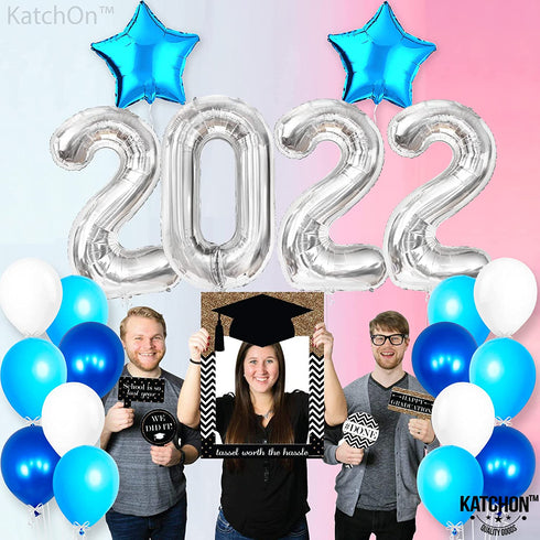Silver 2022 Balloons Numbers - 40 Inch | Graduation Balloons 2022 with 18 Inch, Star Balloons | Blue and Silver Graduation Decorations | Graduation Party Decorations 2022 | Class of 2022 Decorations