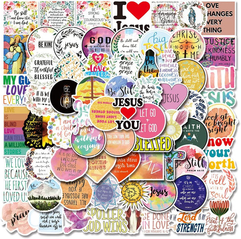 100 PCS Jesus Christian Bible Stickers,Vinyl Waterproof Stickers, Religious Bible Laptop Faith Stickers, Cross Wisdom Words Decals Stickers for Water Bottles, Christian Gifts