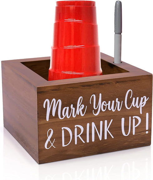 Zingoetrie Natural Solo Cup Holder, Wooden Party Cup Organizer Storage Party Cup Dispenser Cup Mark Your Cup and Drink Up for Bathroom Kitchen Bar Counter Rustic Farmhouse Home Party Decor