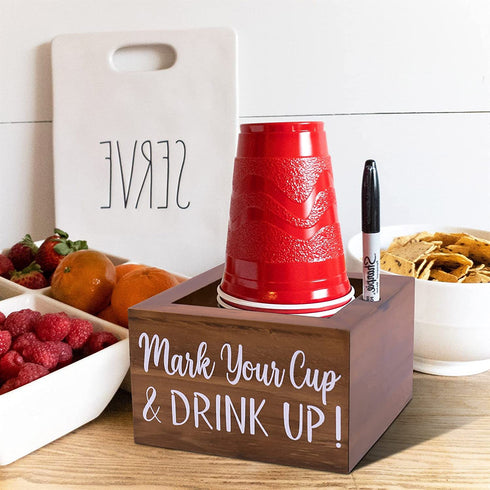 Zingoetrie Natural Solo Cup Holder, Wooden Party Cup Organizer Storage Party Cup Dispenser Cup Mark Your Cup and Drink Up for Bathroom Kitchen Bar Counter Rustic Farmhouse Home Party Decor
