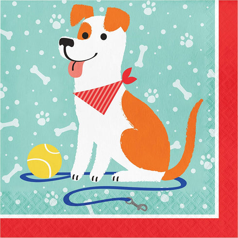 Puppy Dog Themed Party Supplies: Bundle Includes Shaped Dinner Plates, Dessert Plates, and Luncheon Napkins for 8 People