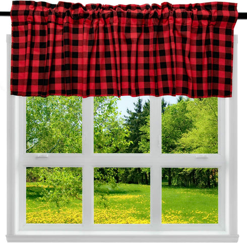 2 Pack Buffalo Check Plaid Window Valances Red and Black Farmhouse Design Window Treatment Decor Curtains Rod Pocket Valances for Kitchen/Living Room 16" x 56"
