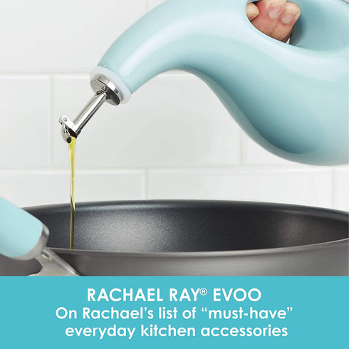 Rachael Ray Solid Glaze Ceramics EVOO Olive Oil Bottle Dispenser with Spout - 24 Ounce, Blue