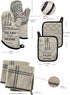 GREVY Cotton Oven Mitts with Silicone Grip Pot Holder Terry Washcloths Basic Kitchen Line Set(6 Pack)