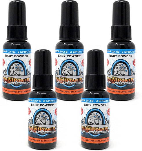 BluntPower Oil Based Concentrated Air Freshener and Oil for Diffuser - Air Freshener Spray For Room, Car, Bathroom - Concentrated Room Deodorizer & Odor Eliminator Spray - Baby Powder 1.5oz. (5 Pack)