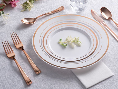 Stock Your Home Rose Gold Forks 125 Pack Disposable Cutlery Heavy Duty Plastic Fork Silverware Set for Catering Events, Parties, Dinners, Weddings, Receptions and Everyday Use