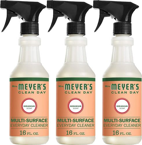Mrs. Meyer's Multi-Surface Cleaner Spray, Everyday Cleaning Solution for Countertops, Floors, Walls and More, Geranium, 16 fl oz - Pack of 3 Spray Bottles