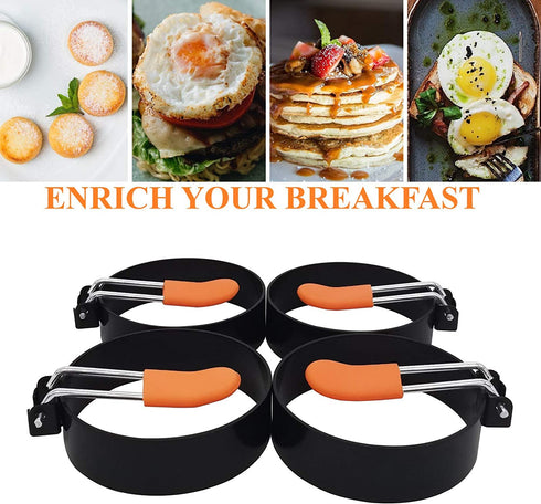 DflowerK Professional Egg Ring 4 Pack Nonstick Egg Maker Molds with Silicone Handle for Egg Frying Shaping Griddle Sandwiches Omelette Pancake Burger (Orange)